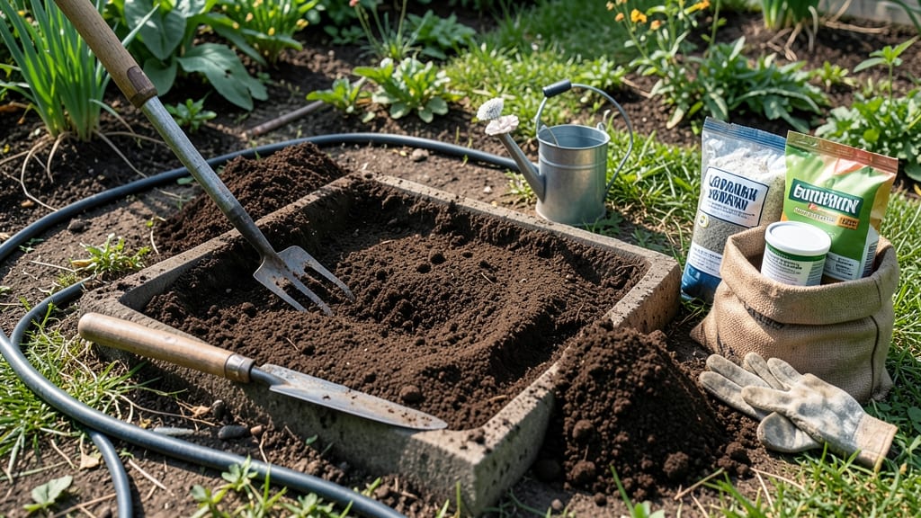 Flower Bed Soil Preparation: Loose, Aerated Base for Root Growth and Drainage