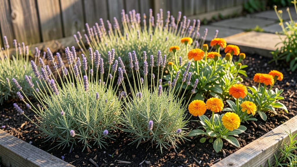Lavender and Marigold Herb Flower Bed
