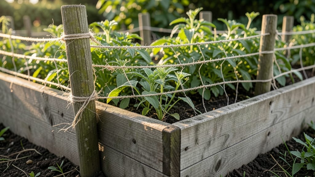 Hemp Twine and Wooden Stakes Barrier