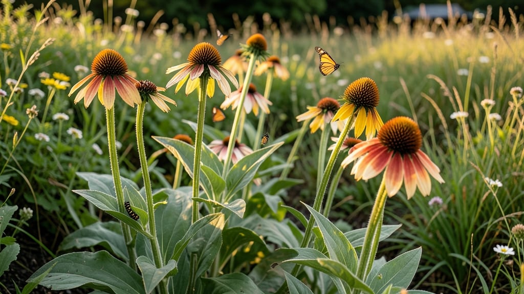Butterfly Garden with Milkweed and Coneflowers