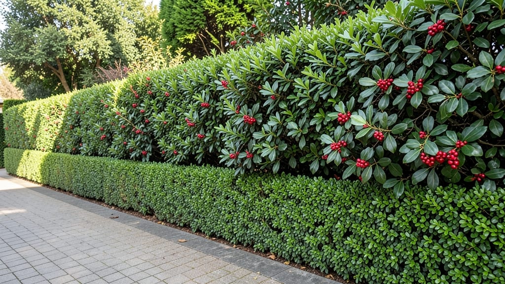 Evergreen Boxwood and Holly Border