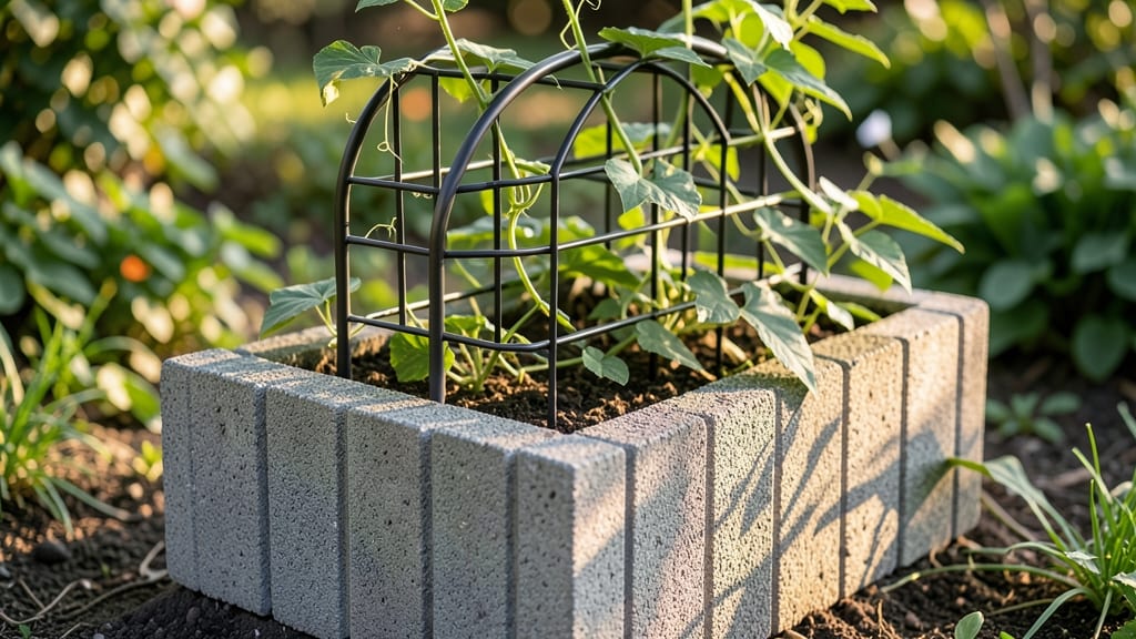 Cinder Block Planter With Built-In Trellis