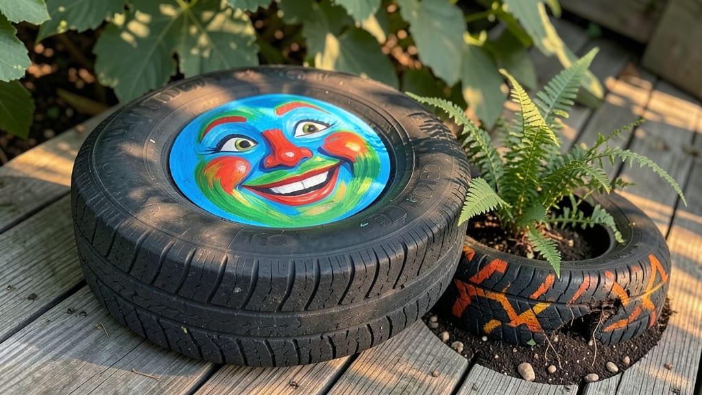 Tire Planters with Painted Faces
