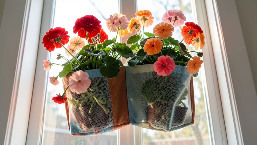 Fabric Pocket Window Planter with Geraniums