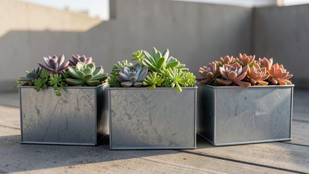 Modern Metal Planter Box With Succulent Mix