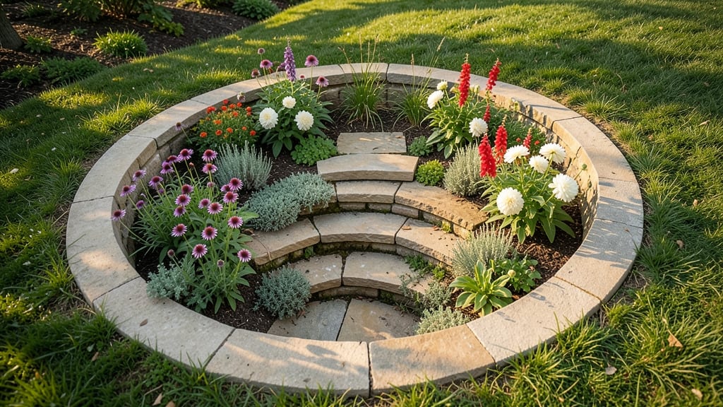 Sunken Round Flower Bed with Steps