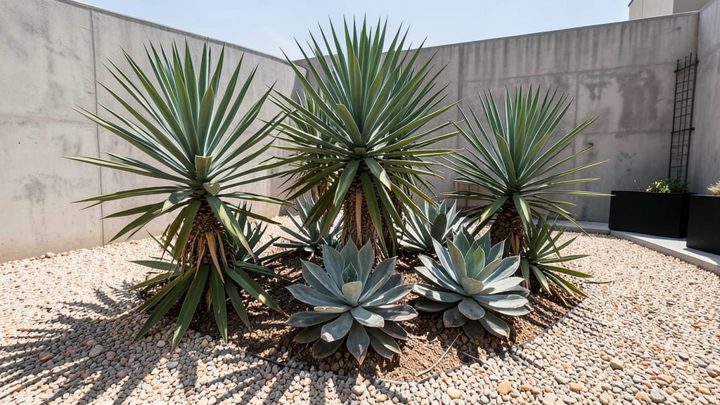 Drought-Resistant Yucca and Agave Statement Bed