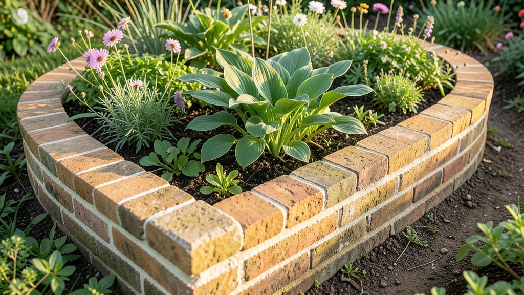 Curved Brick Border Raised Planter For Perennials