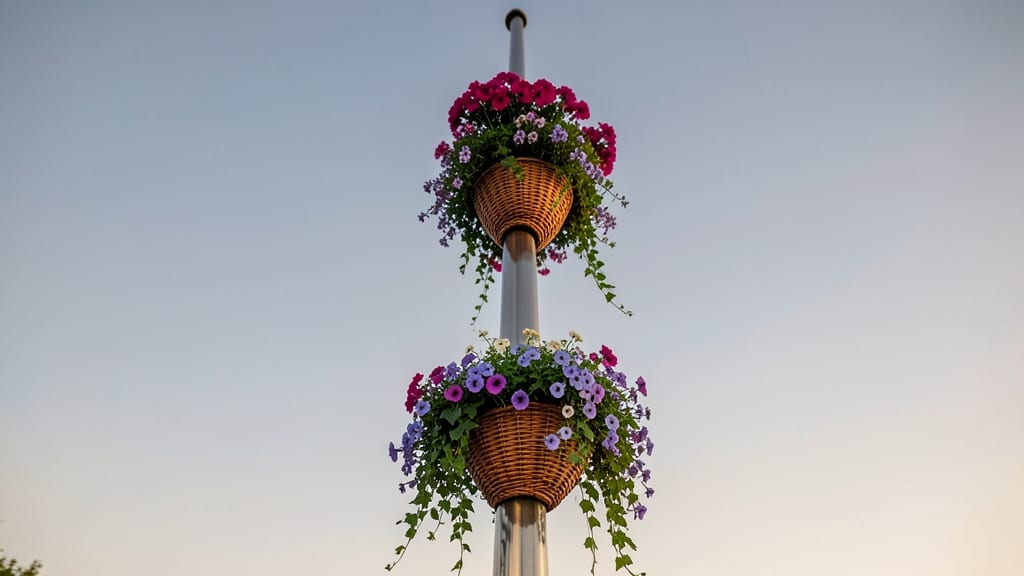 Vertical Flagpole Planter With Hanging Flowers