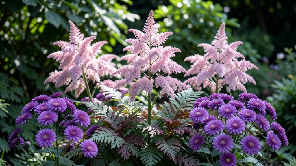 Astilbe with Asters and Japanese Painted Ferns