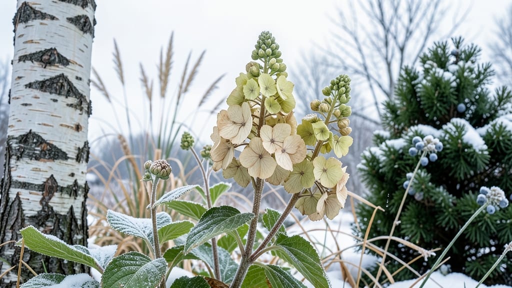 Winter Interest Hydrangea Garden With Dried Flowers