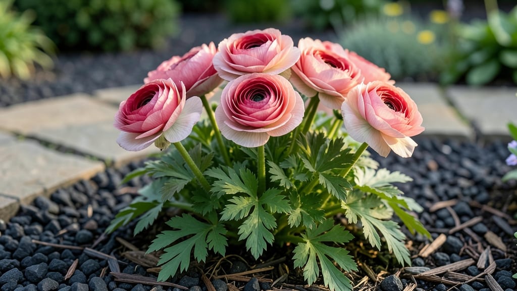 Flower Bed Ranunculus Garden: Vibrant Spring Blooms in Bold Color Layers