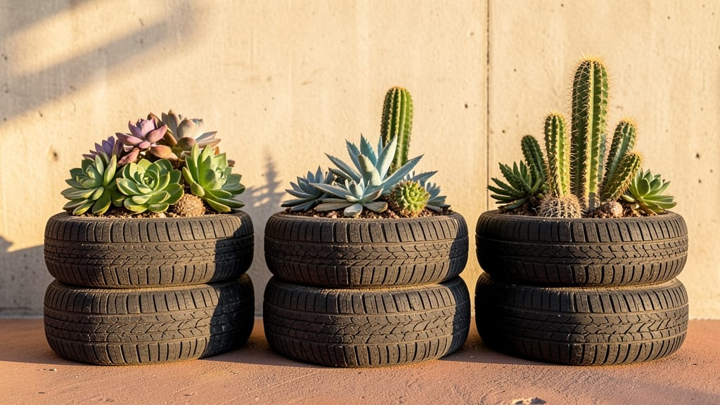 Tire Planters with Succulent and Cactus Collections