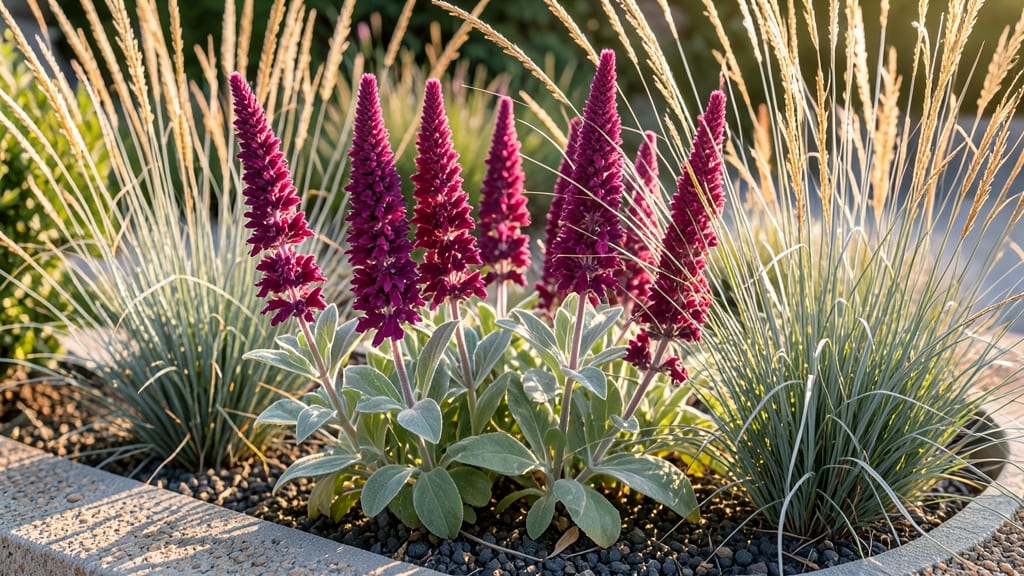 Drought-Tolerant Salvia and Ornamental Grass Combination