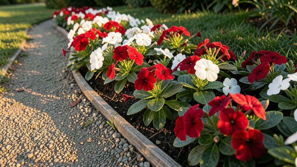 Classic Red and White Impatiens Border