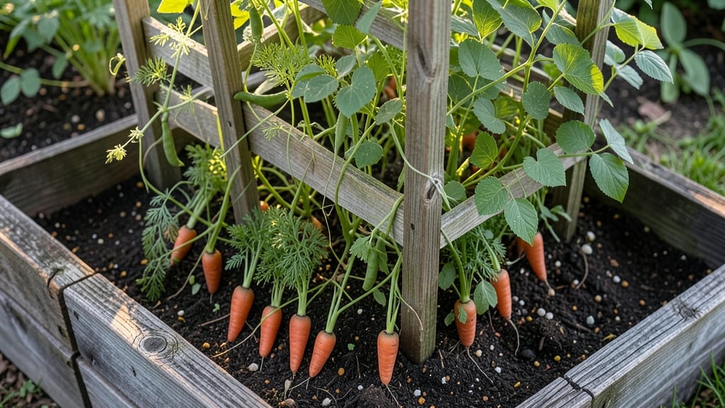 Pea and Carrot Vertical Trellis System