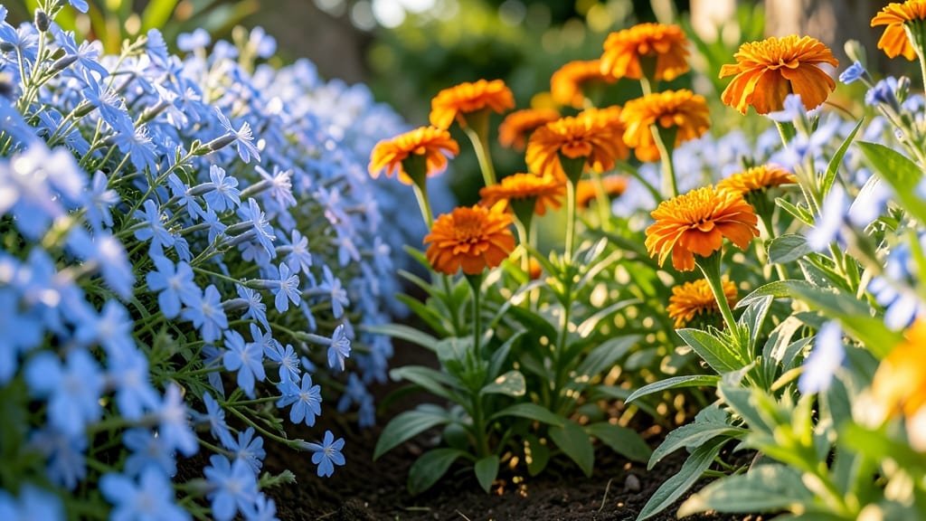 Bold Blue Lobelia and Orange Marigold Edge