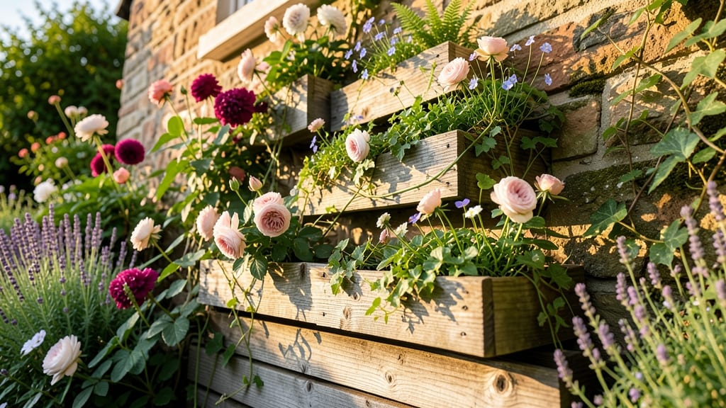 Tiered Wooden Flower Boxes with Trellis