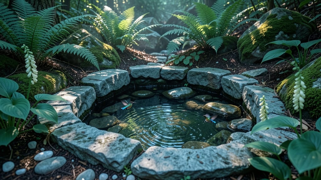 Sunken Stone Bird Bath Garden