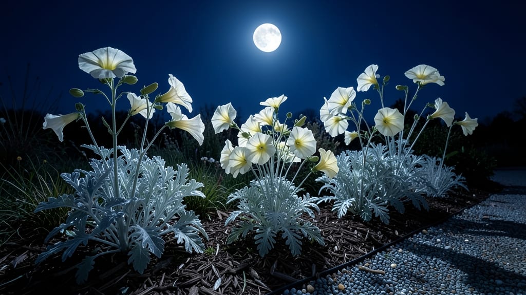 Moon Garden with White and Silver Flowers