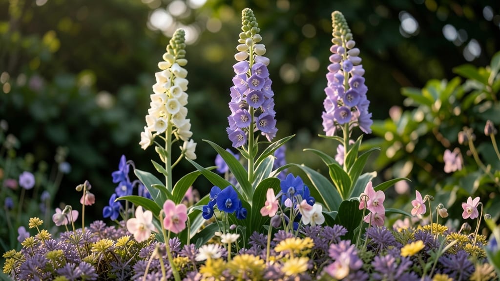 Foxgloves and Columbines with Lamium