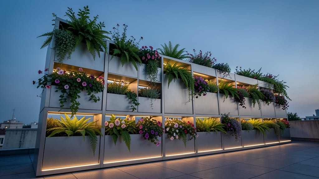 Modern Metal Planter Walls with LED Lighting