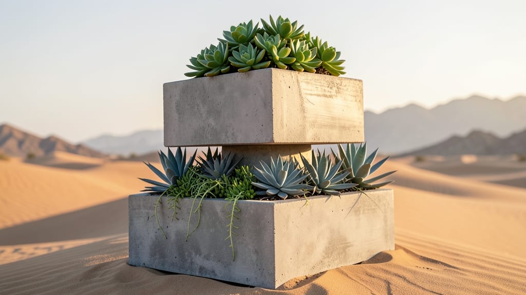 Stacked Concrete Planters with Succulents