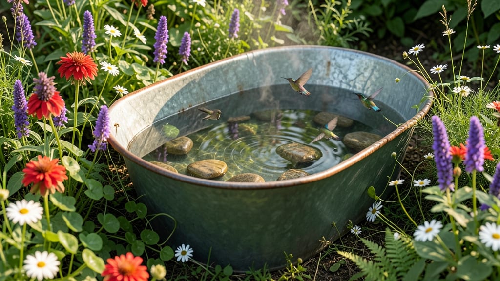 Vintage Metal Tub Water Garden