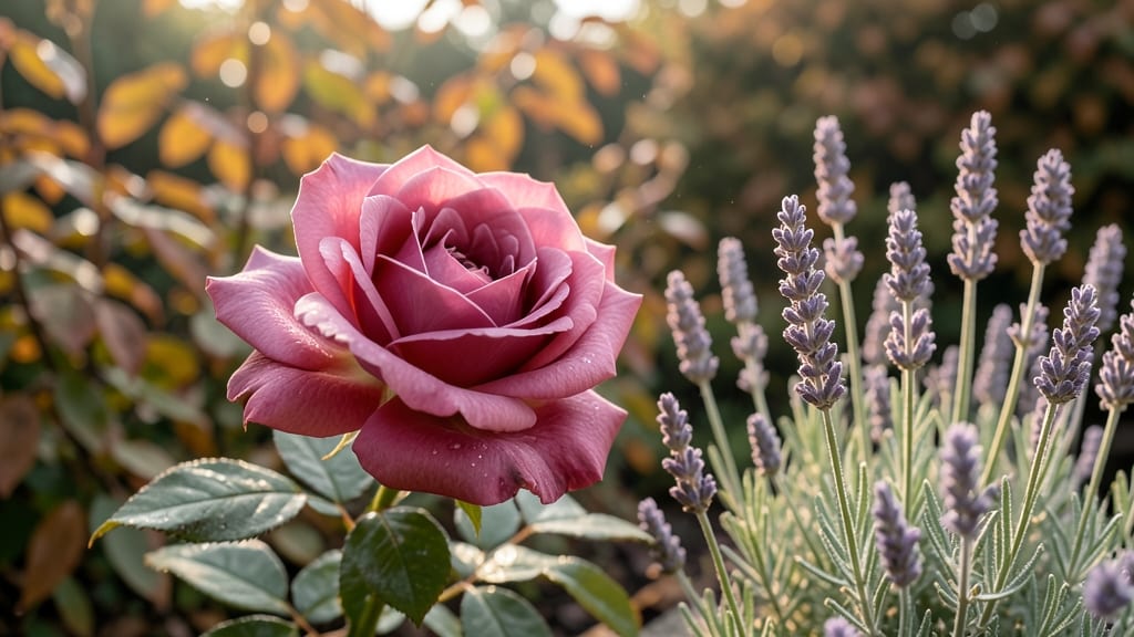 Fall-Blooming Roses and Lavender