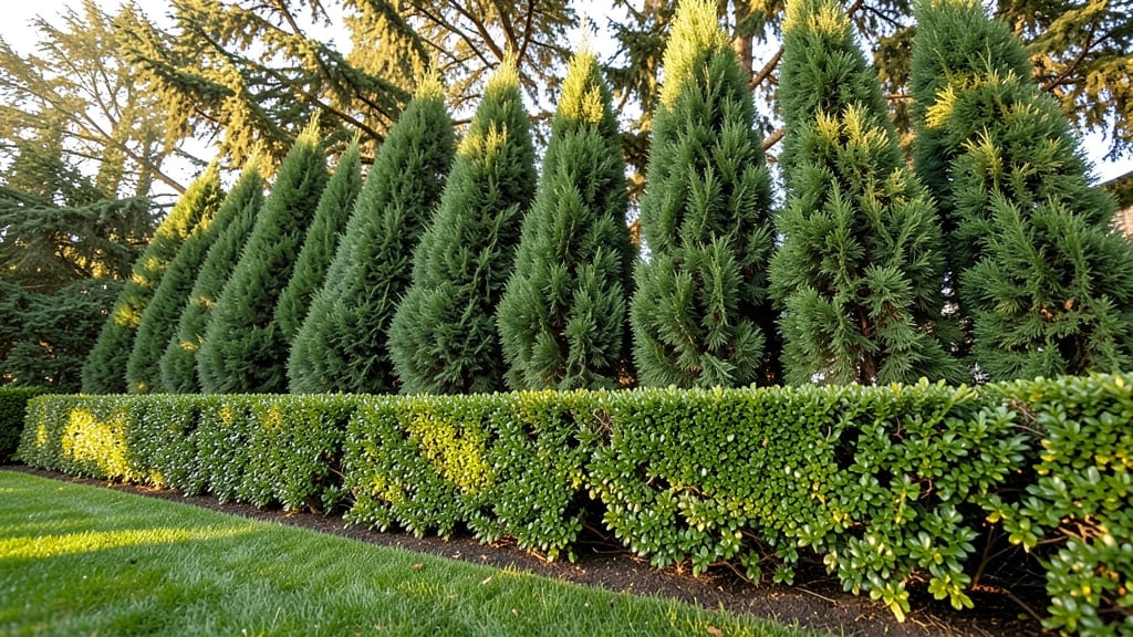 Evergreen Privacy Screen with Boxwood Foundation