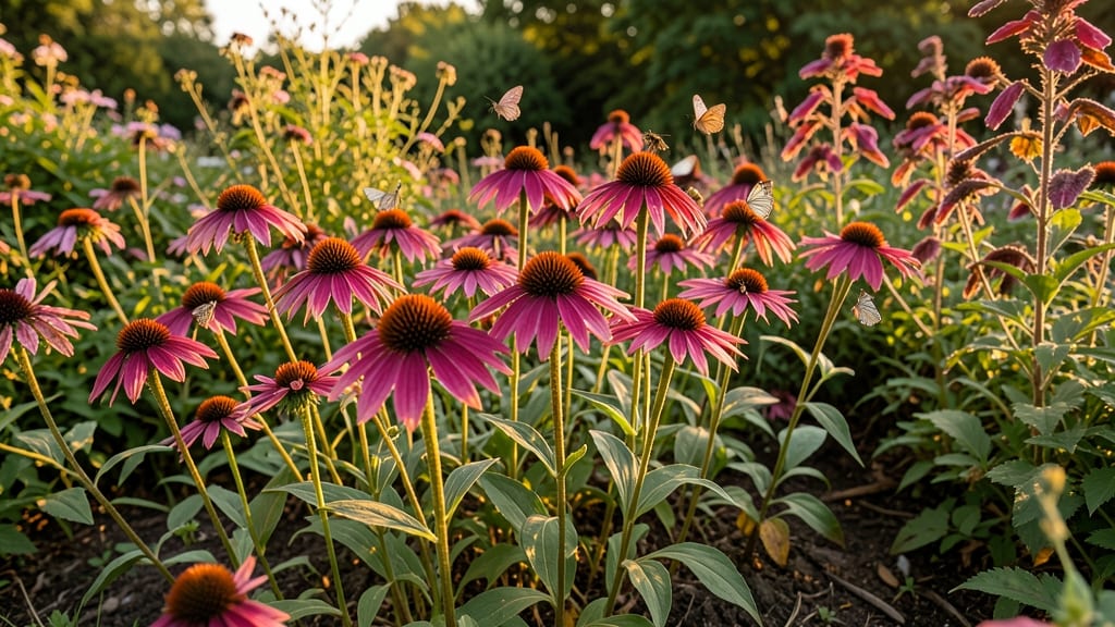 Butterfly Magnet With Coneflowers And Bee Balm