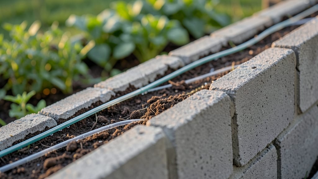 Cinder Block Planter With Drip Irrigation Grooves
