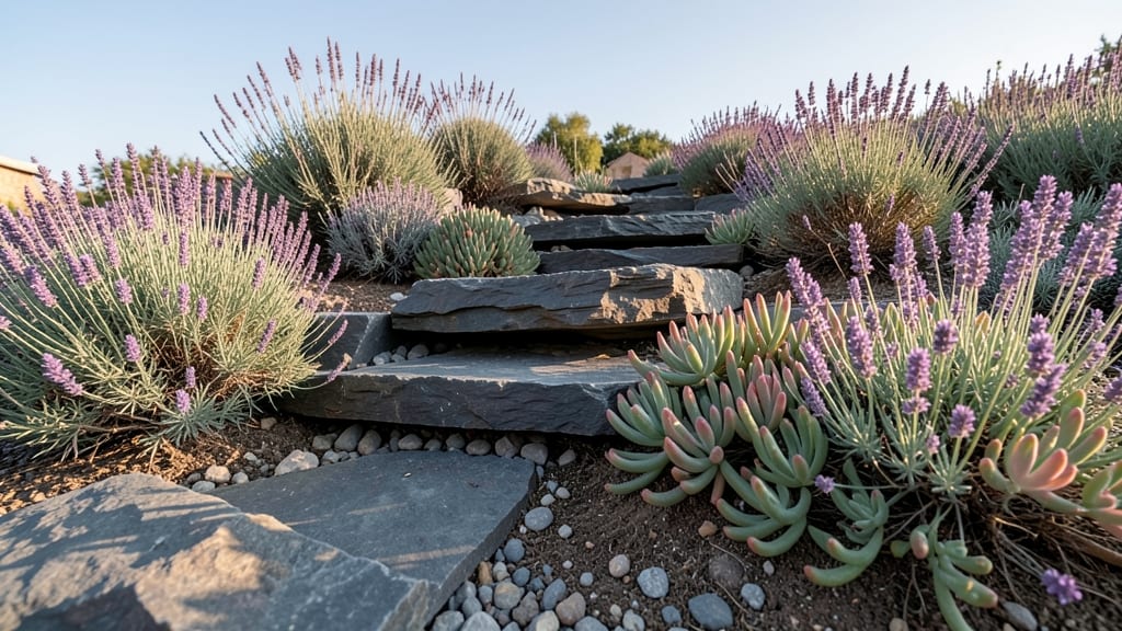 Rock Garden with Lavender and Sedum