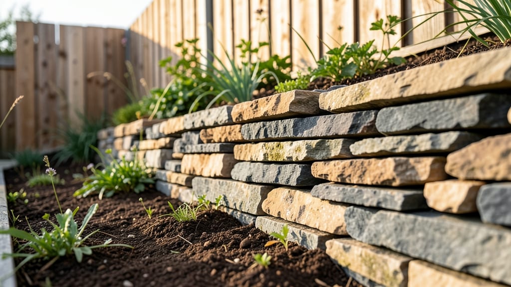 Stacked Stone Privacy Wall Garden