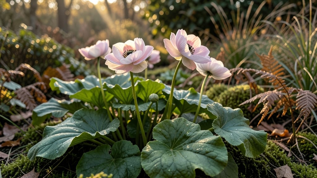 Japanese Anemone and Hostas