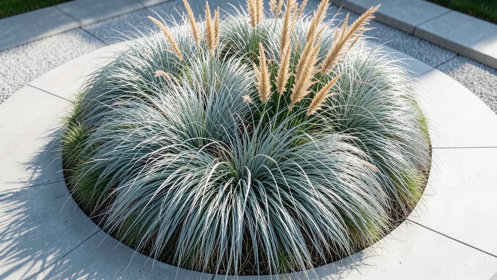 Monochromatic Round Garden with Ornamental Grasses
