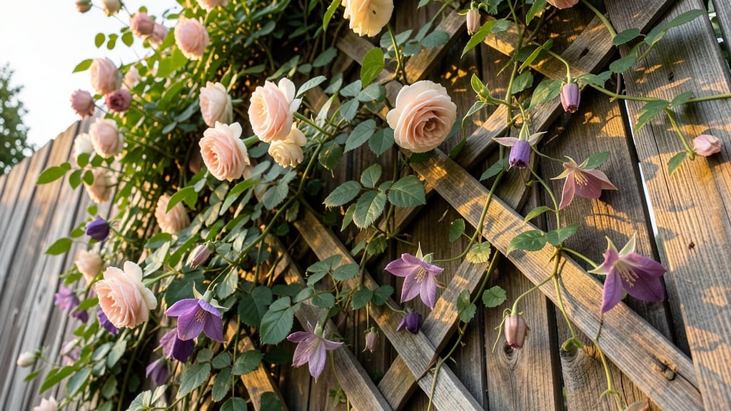Climbing Roses and Clematis Vertical Garden