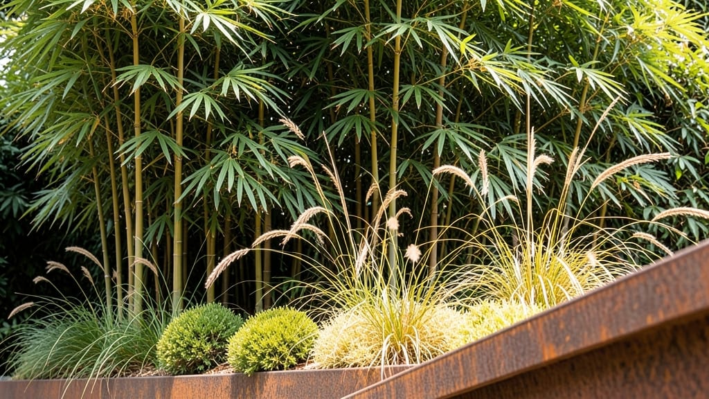 Dwarf Bamboo and Ornamental Grasses Screen