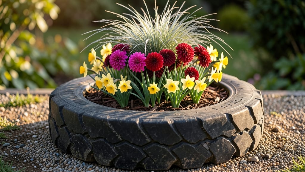 Tire Planter With Seasonal Bulbs