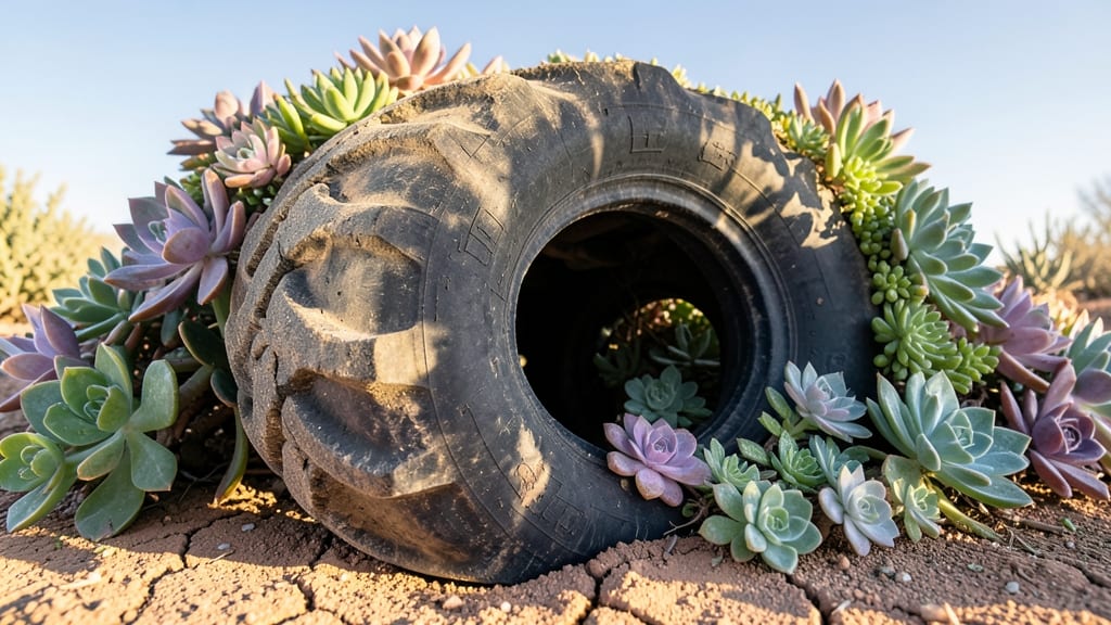 Rustic Tire Planter With Succulents
