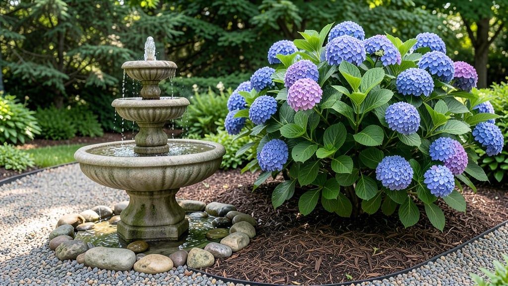 Flower Bed With Fountain: Whimsical Water Feature Centerpiece