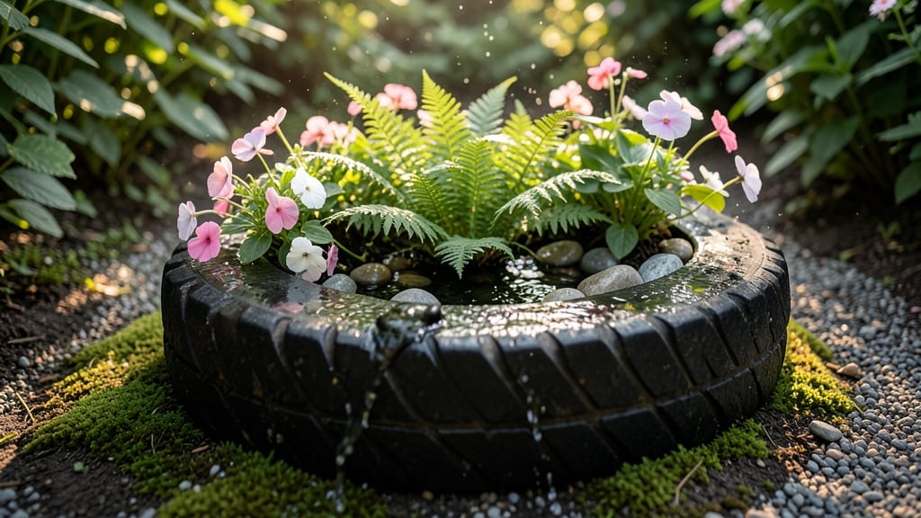 Tire Planter With Water Feature