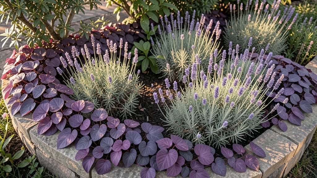 Monochromatic Vinca and Lavender Garden