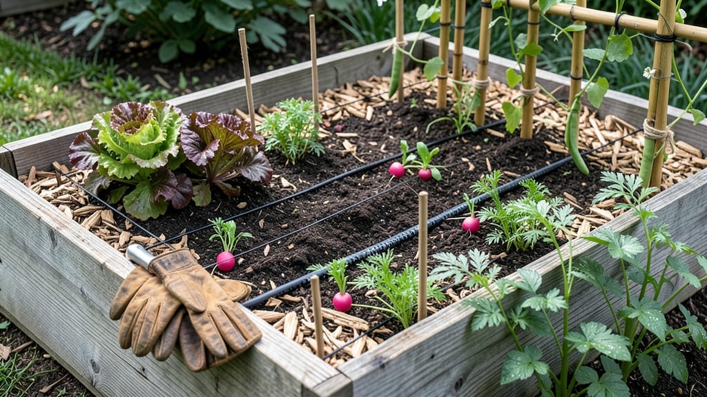 Small Raised Bed Vegetable Garden Layout: Square-Foot Spacing for Maximum Yield