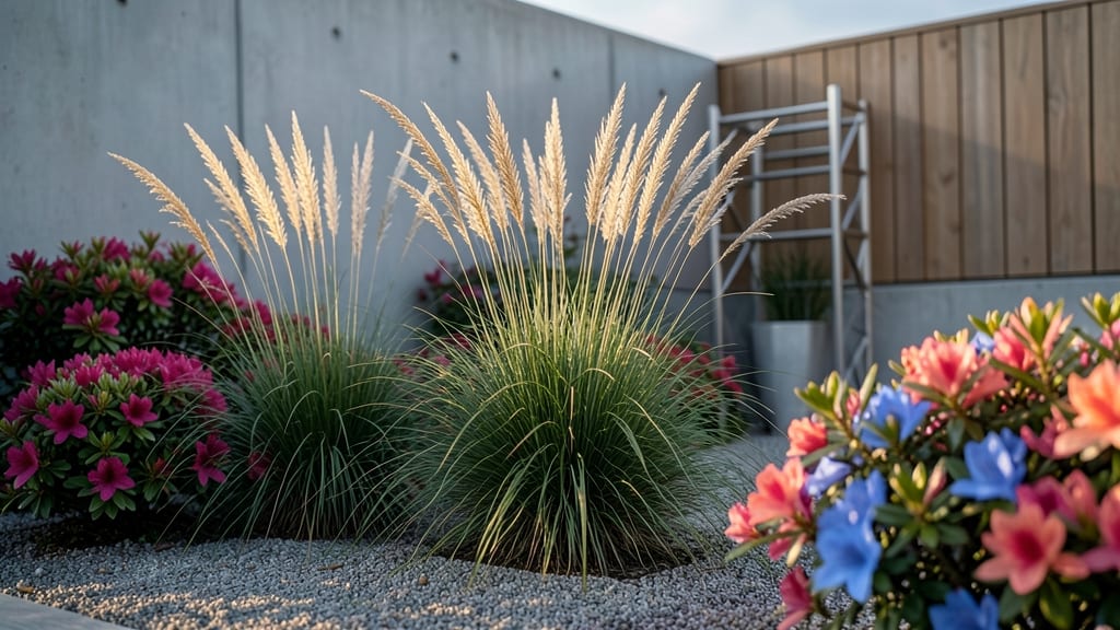 Modern Azalea and Ornamental Grass Garden