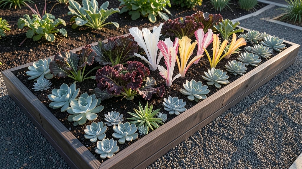 Modern Geometric Vegetable Border With Succulents