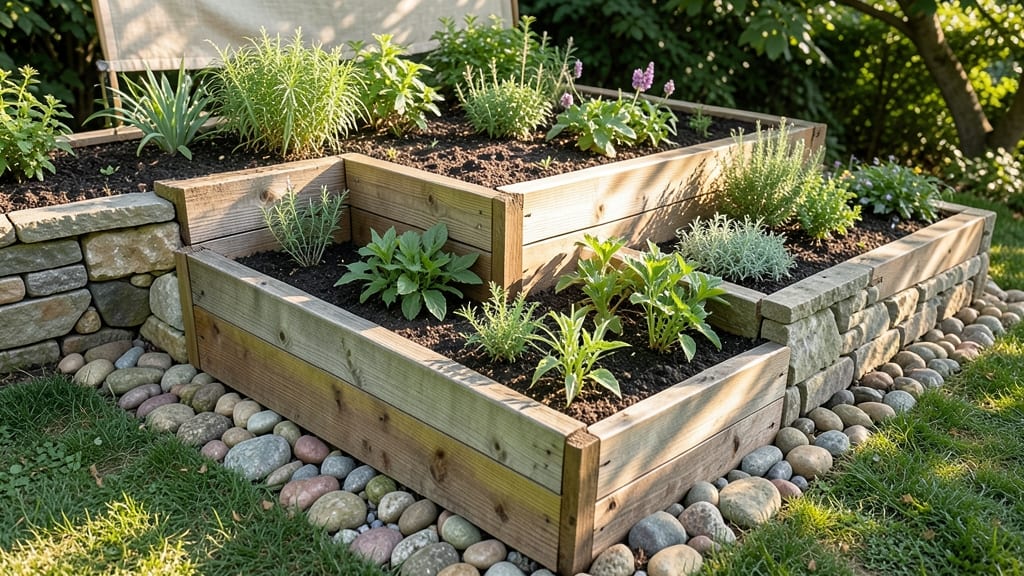 Stone and Wood Tiered Garden Bed