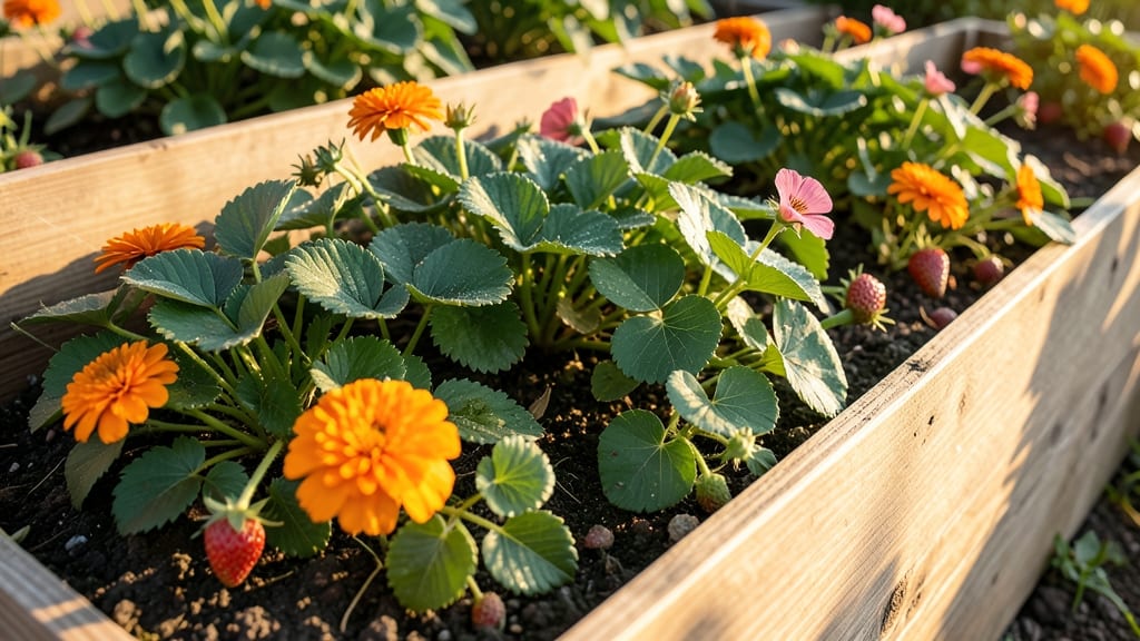 Strawberry And Flower Interplanting