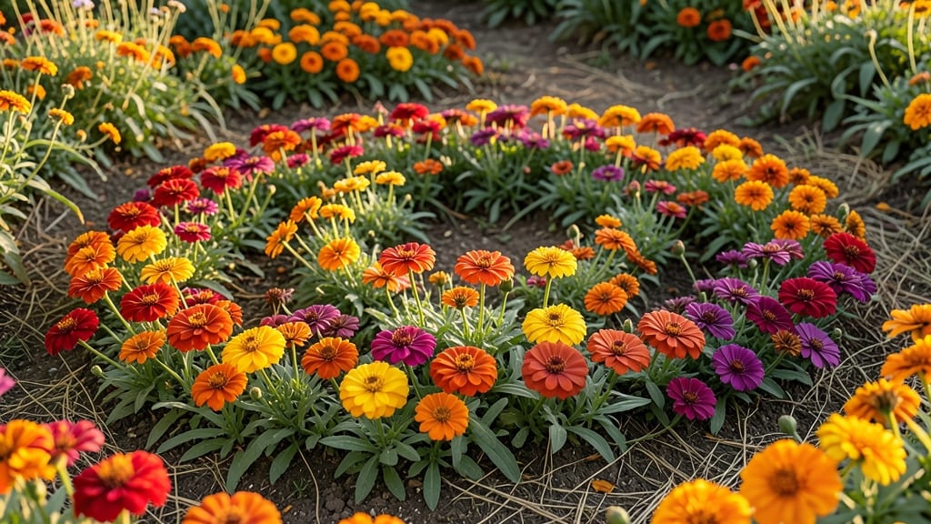 Rainbow Zinnias and Marigolds Spiral