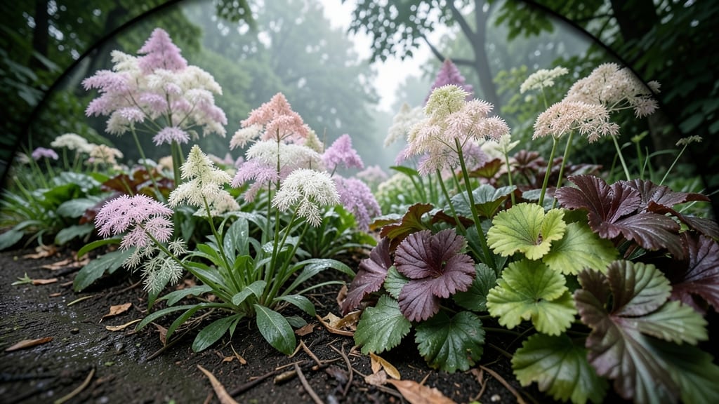Woodland Edge with Astilbe and Heuchera